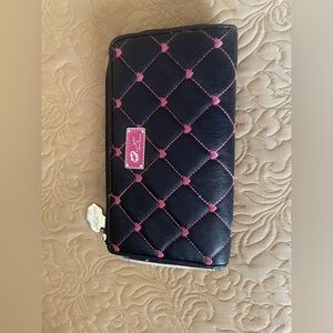 Betsey Johnson Black and Pink Quilted Wallet